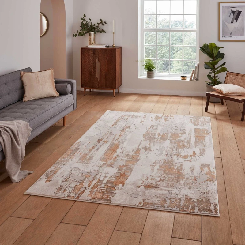 Image of Think Rugs Apollo Bronze/Grey Rectangle 080 x 150cm Polypropylene Modern Abstract GR579, Multi APOGR579BZG0815