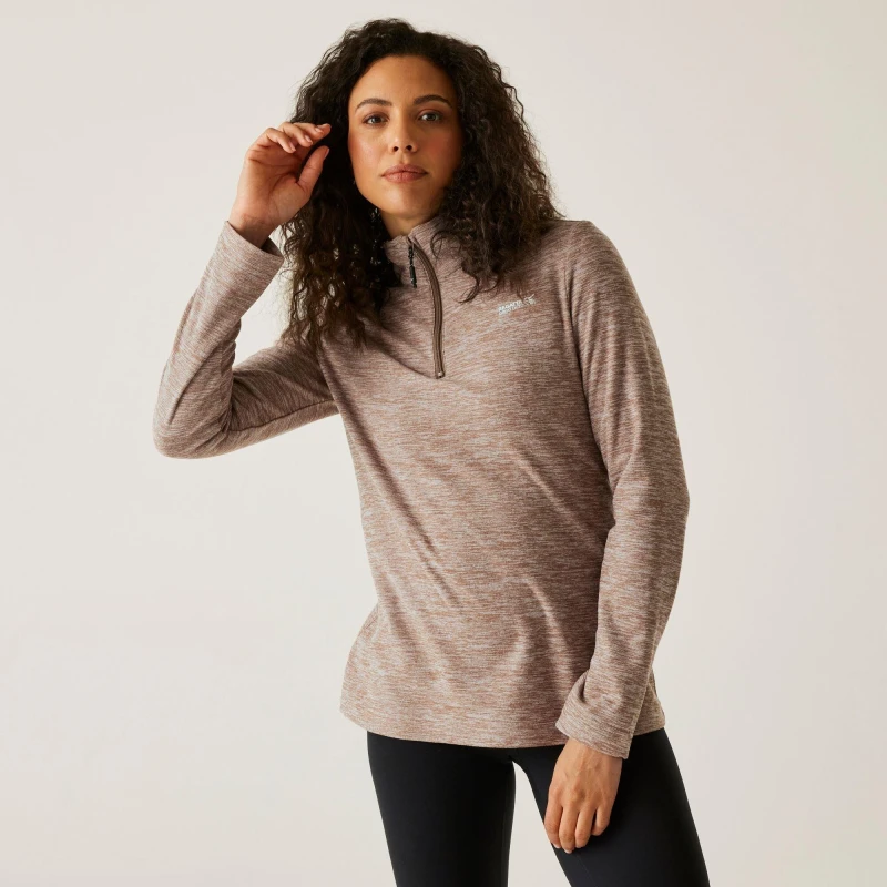 Image of Regatta Womens Sweetheart Marl Zip Neck Recycled 1/4 Zip Fleece Brown female 10