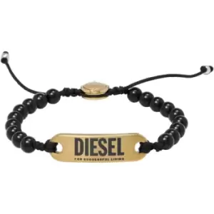 image of Diesel Gold ID Black Agate Beaded Bracelet