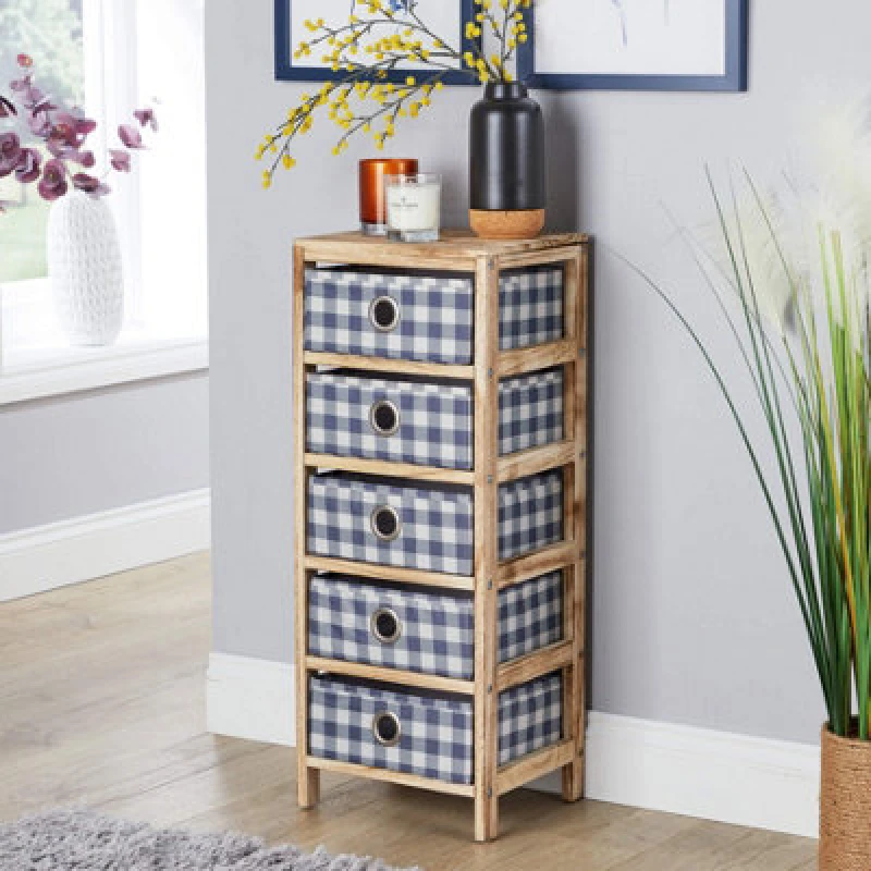 Image of Home Source Wooden Chest With 5 Storage Drawers Brown