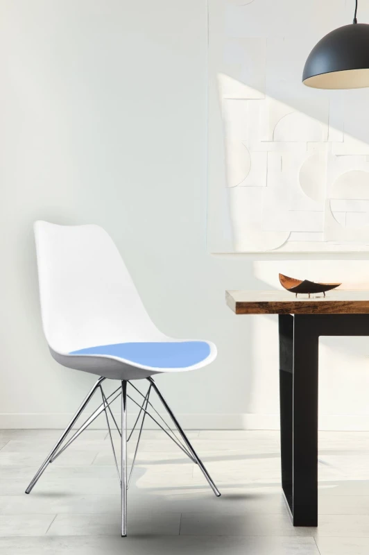 Image of Fusion Living Soho Plastic Dining Chair With Chrome Metal Legs White & Light Blue FL1784
