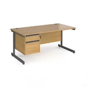 Image of Dams International Straight Desk with Oak Coloured MFC Top and Graphite Frame Cantilever Legs and 2 Lockable Drawer Pedestal Contract 25 1600 x 800 x