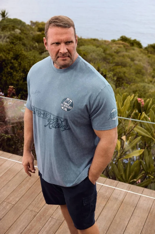 Image of BadRhino Mens Acid Wash Shelby Graphic T-Shirt in Blue Size: 4XL Blue Male 4XL