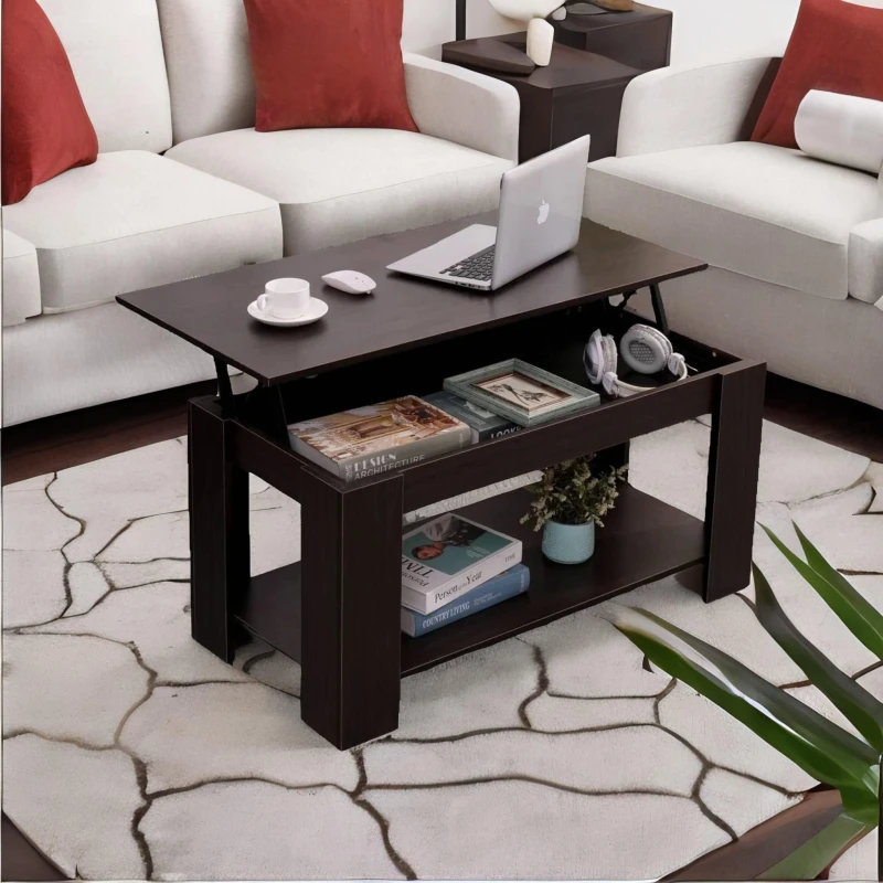 Image of Rafaelo Mobilia Industrial Walnut Lift Top Coffee Table With Hidden Storage Walnut Unisex