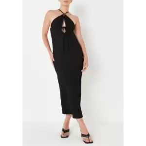 Missguided Tall Crinkle Halterneck Midaxi Dress - Black