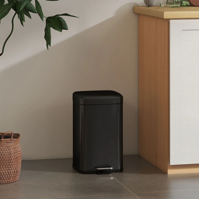 Image of HOMCOM 12L Kitchen Pedal Bin, Metal Rubbish Bin with Soft-close Lid Black