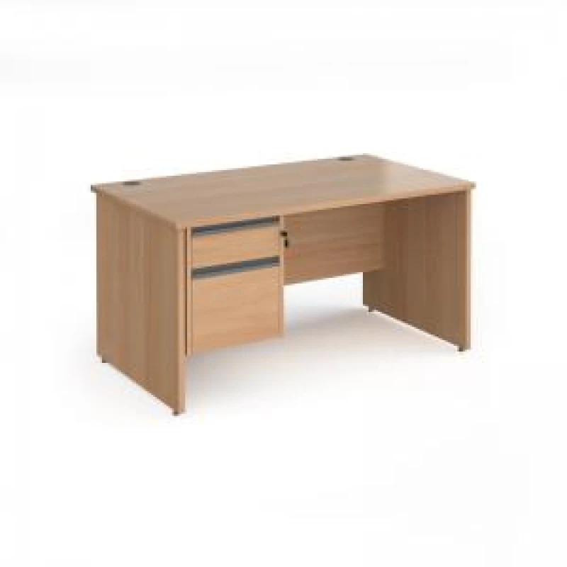 Image of Contract 25 Office Desk Rectangular Desk 1400mm With Pedestal Beech Top And Panel End Leg 800mm Depth Contract 25 CP14S2-G-B Beech CP14S2-G-B