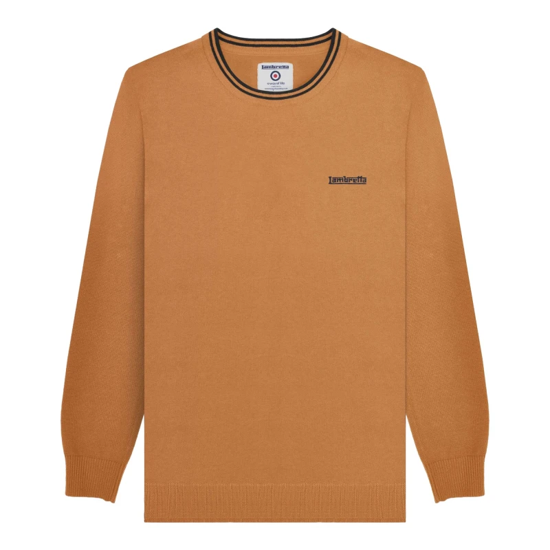 Image of Lambretta Lambretta Men Knitted Tipped Jumper in Dark Brown Size: Medium Dark Brown M Male 5063703655118