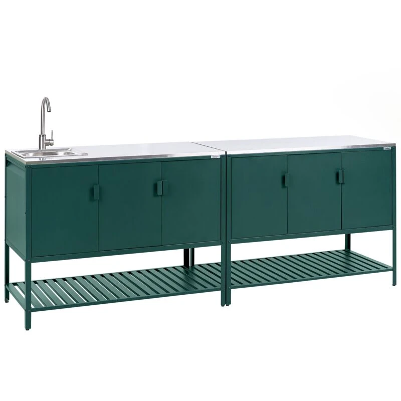 Image of Beliani 2 Piece Outdoor Kitchen Set w Sink MAENZA Metal Green 702095