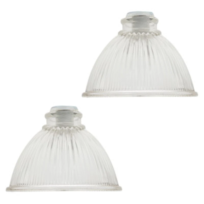 Image of Happy Homewares Pair Of American Diner Clear Glass Shades With Ribbed Lines For E14 And E27