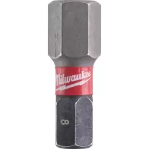 image of Milwaukee Shockwave Impact Duty Hex Screwdriver Bits Hex 8mm 25mm Pack of 2