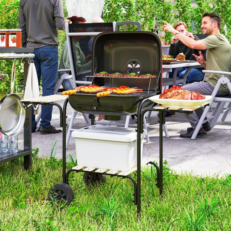 Image of Outsunny Charcoal Barbecue Grill Portable BBQ with Lockable Lid, Vent, Red, Red 846-180V00RD