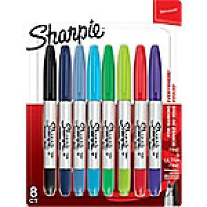 Image of Sharpie Permanent Marker Twin Tip Bold, Ultra Fine 0.5mm Assorted 8 Pieces