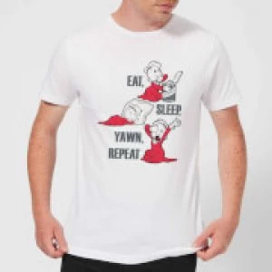 Image of Popeye Eat Sleep Yawn Repeat Mens T-Shirt - White - 3XL