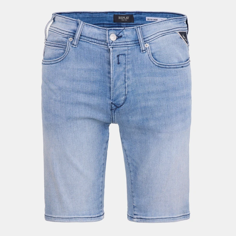 Image of Replay Mens Stretch Denim Mid-Rise Shorts Light Blue male 32W R