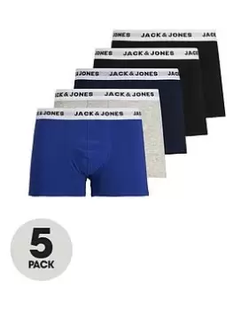 Image of Jack & Jones 5 Pack Trunks, Black/Blue/Grey Size M Men