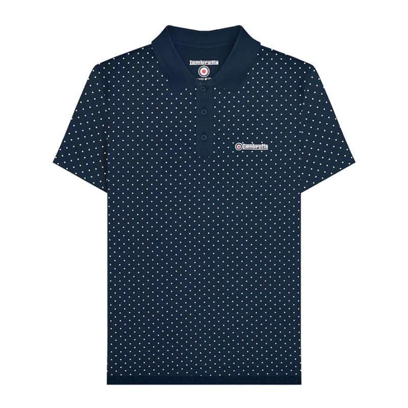 Image of Lambretta Lambretta Men SS24 Polka Dot Polo Shirt in Navy Size: Small Navy S Male 5063703649049