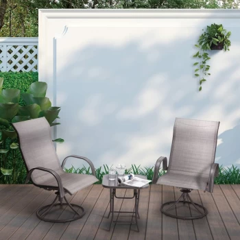 image of 3 Piece Indoor Outdoor Garden Furniture, Patio Bistro Set 2 Swivel Chairs & Foldable Table for Conservatory, Metal Grey - Grey - Teamson Home