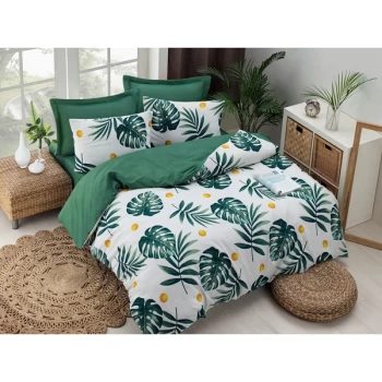 image of 162ELR39362 Monstera - Green Green White Yellow Single Quilt Cover Set (FR)