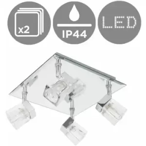 image of Minisun - 2 x Chrome Ice Cube 4 Way IP44 Bathroom Ceiling Light Spotlights