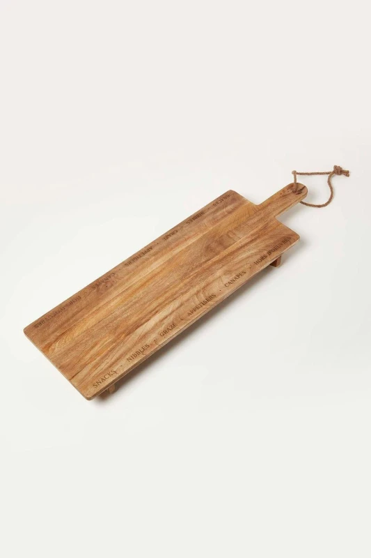 Image of Homescapes Engraved Mango Wood Serving Board, 100 x 30cm in Natural Natural Unisex 100 x 30 cm