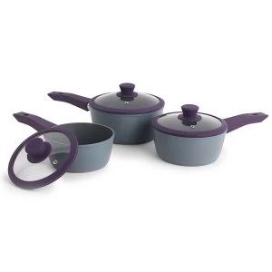 Image of Progress BW04961P Forged-Aluminium Non-Stick 3 Piece Saucepan Set - Purple