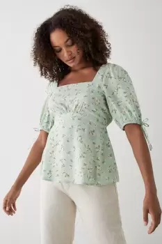 Image of Mint Ditsy Tie Sleeve Tea Blouse