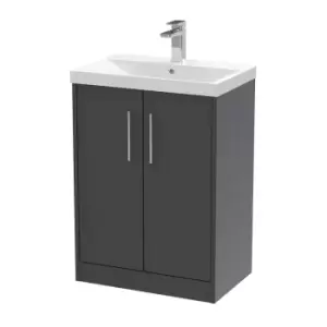 image of Hudson Reed Juno 600mm Floor Standing 2 Door Vanity & Thin-Edge Basin - Graphite Grey