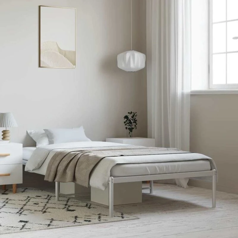 Image of Vidaxl Metal Bed Frame White 100X190 Cm, White 350907