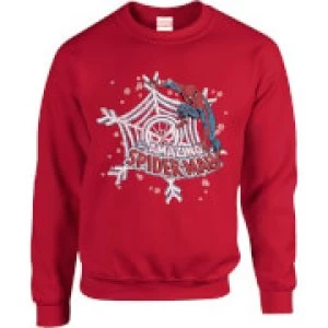 Image of Marvel Comics The Amazing Spider-Man Snowflake Web Red Christmas Sweatshirt - L - Red