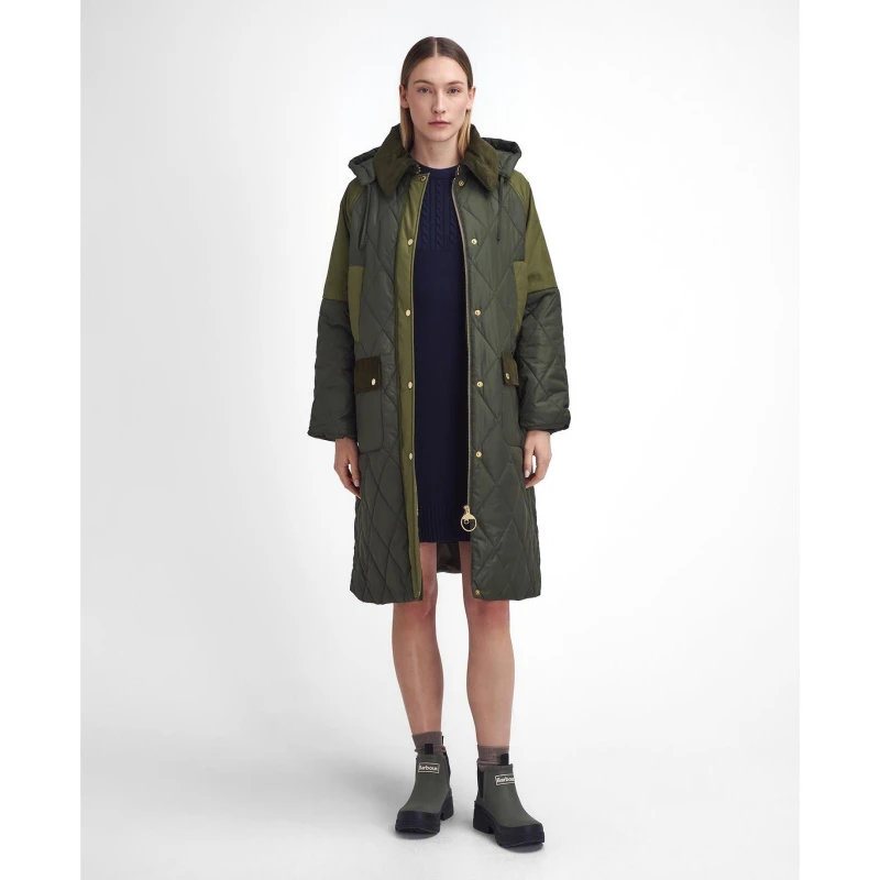 Image of Barbour Cookston Longline Quilted Jacket - Green Green 14