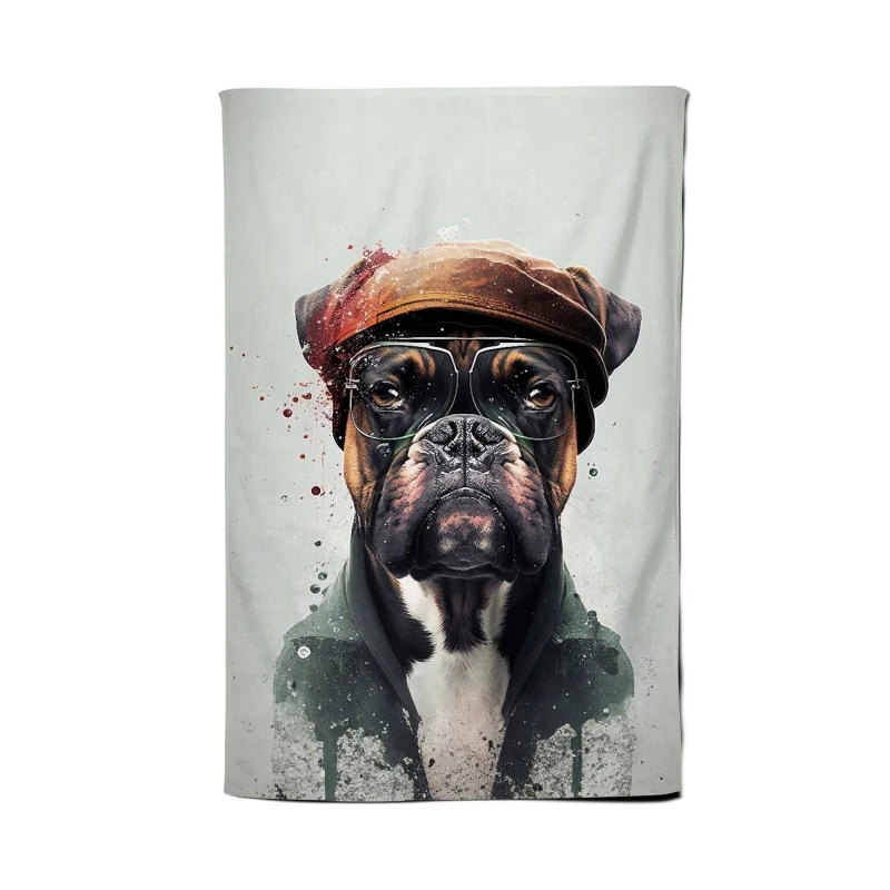 Image of Warren Reed - Designer Boxer Dog With Hat Splashart Tea Towel Multicolor Unisex