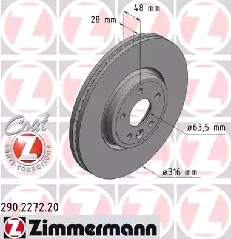 Image of ZIMMERMANN 290.2272.20 Brake disc Front Axle, internally vented, Coated, High-carbon Brake Disc (82)