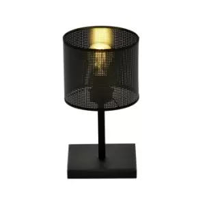 Image of Emibig Jordan Black Table Lamp with Round Shade with Black Fabric Shades, 1x E27