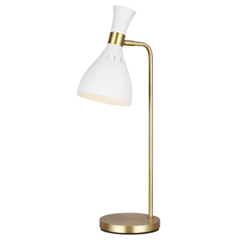 Image of Joan 1 Light Table Lamp, Matt White, Matt White , Burnished Brass, E27