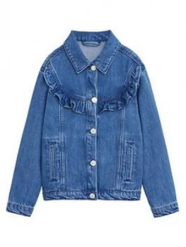 image of Mango Girls Frill Detail Denim Jacket - Blue