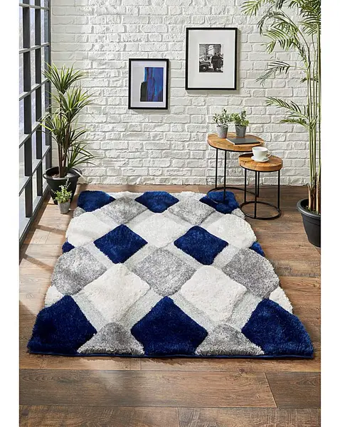 image of JD Williams Geo Shaggy Rug Navy 120X170 MN14611