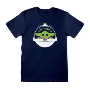 Image of Star Wars: The Mandalorian Womens/Ladies Floating Pod The Child Boyfriend T-Shirt (L) (Navy)