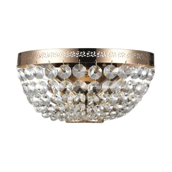 image of Ottilia Flush Wall Lamp Gold & Crystal, 2 Light, E14