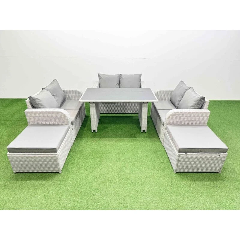 Image of Fimous 8 Seater Patio Garden Furniture Sets with 2 Big Stool Light Grey Light Grey Unisex