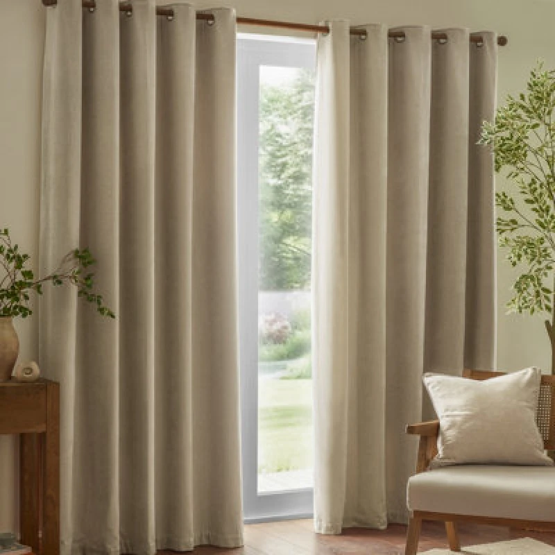 Image of Yard Heavy Chenille Velvet Ready Made Eyelet Blockout Curtains Linen