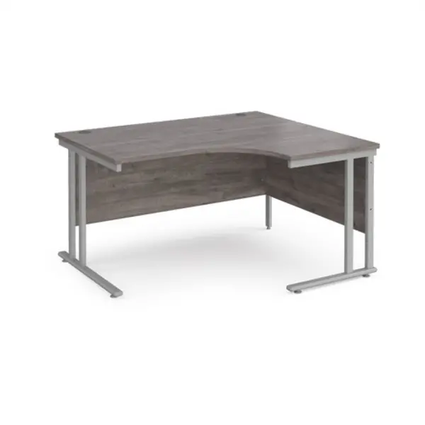 image of Office Desk Right Hand Corner Desk 1400mm Grey Oak Top With Silver Frame 1200mm Depth Maestro 25 MC14ERSGO