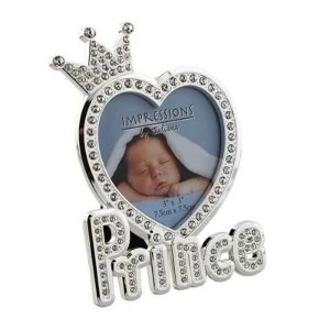 image of 3" x 3" - Silver Plated & Crystal Prince Photo Frame