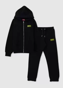 Diesel Kids Logo Tracksuit In Black/Lime