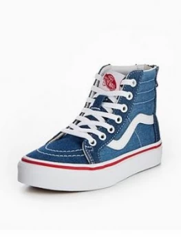 Image of Vans Uy Sk8 hi Zip Denim 2 tone Childrens Trainer Blue Size 1