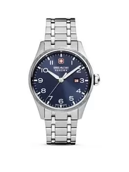 image of Swiss Military Silver Stainless Steel Bracelet Watch With Blue Dial