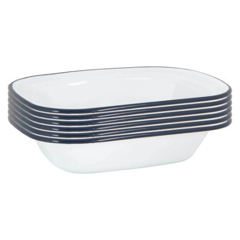 Image of Argon Tableware White Enamel Pie Dishes - 16 X 12Cm - Navy - Pack Of 6