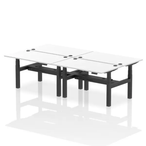Image of Air Air Back-to-Back 1400 x 800mm Height Adjustable 4 Person Bench Desk White Top with Cable Ports Black Frame HASCP4P14800WHTB