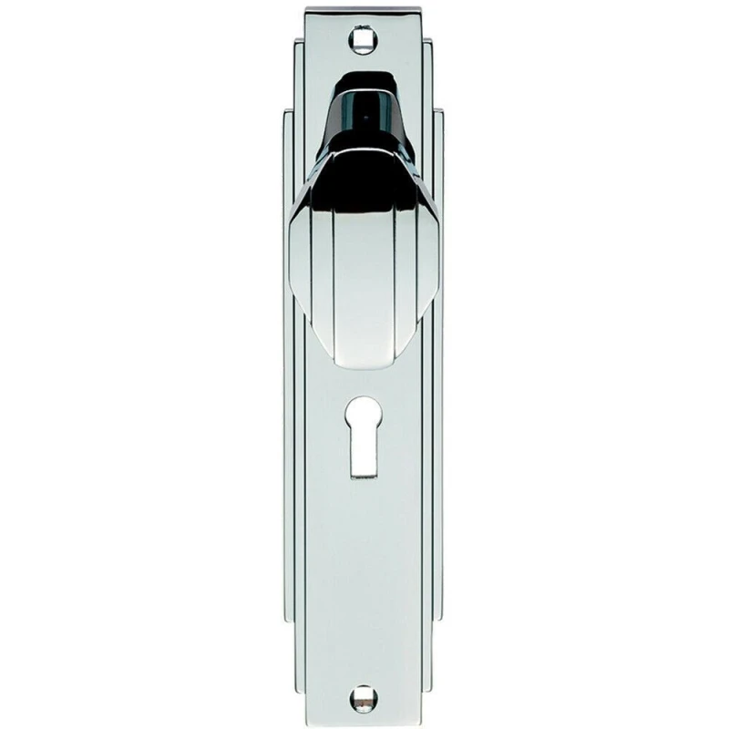Image of Loops PAIR Line Detailed Door Knob on Lock Backplate 205 x 45mm Polished Chrome Multi