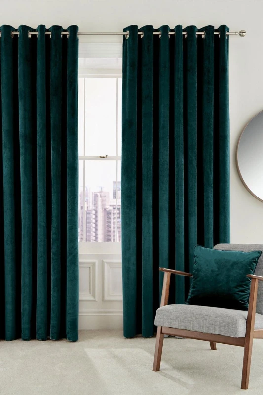 Image of Helena Springfield Helena Springfield 'Escala' Woven Lined Curtains in Teal Size: 228cm width x 183cm drop Teal 228cm width x 183cm drop Unisex 5016